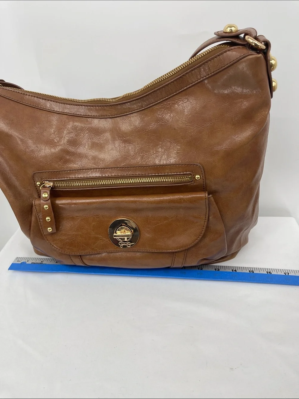 JESSICA SIMPSON  HOBO Tote/PURSE /Bag with Floral Lining - Tan GOLD DETAILS